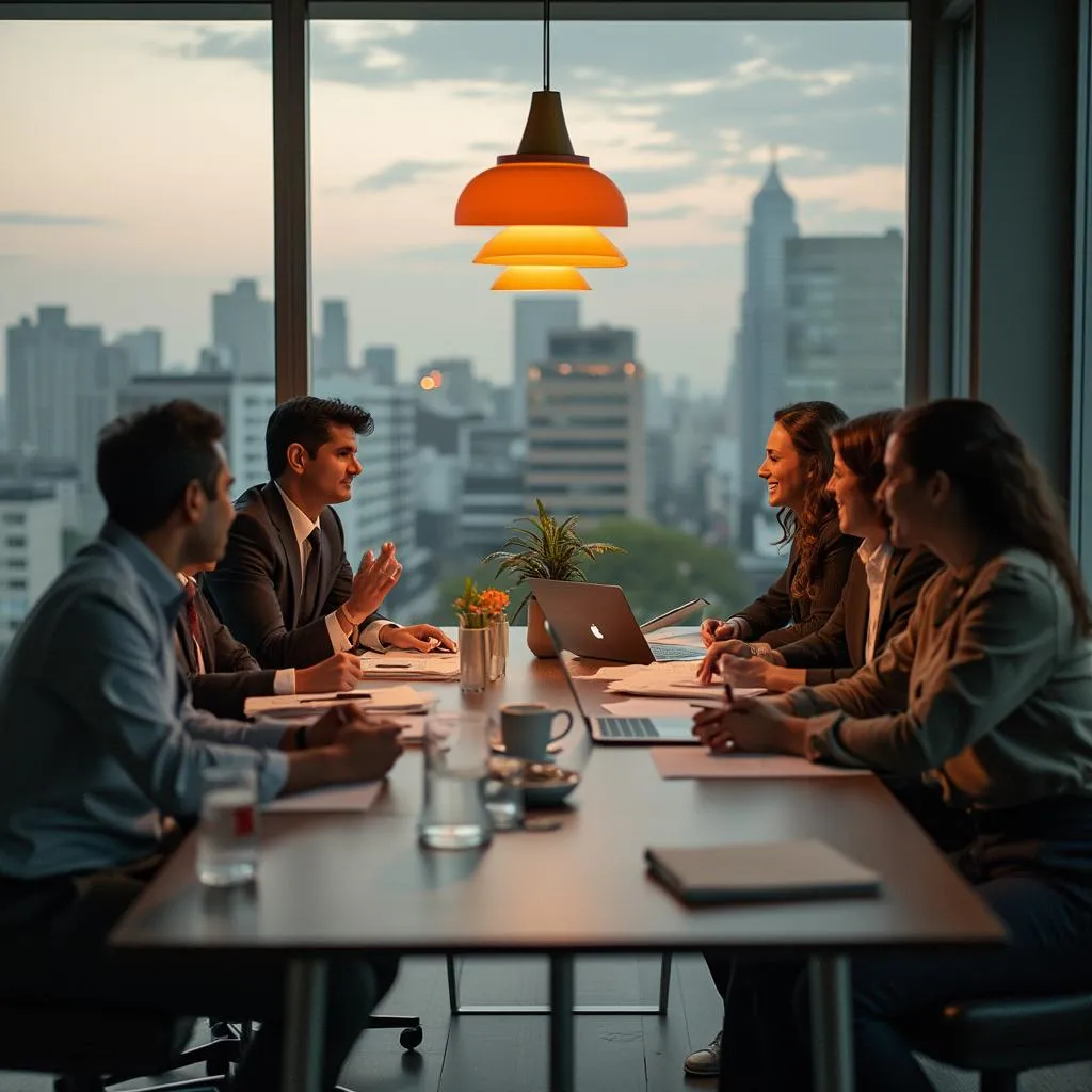 Equipo de asesores financieros en reunión estratégica